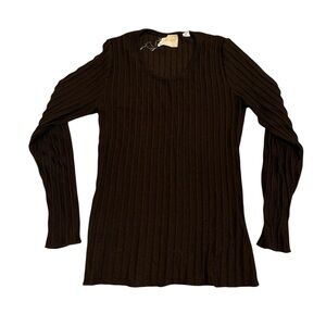 Vintage 90s Fosters Made in Italy Chocolate Brown Ribbed Knit Sweater, Size S